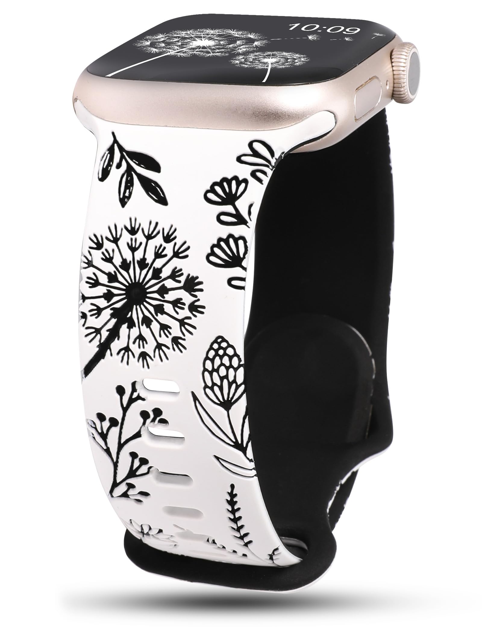 Wearlizer Floral Engraved Band Compatible with Apple Watch Bands 38/40/41/42/44/45/46/49mm Women, Two-Tone Flower Silicone Cute Sport Strap for iWatch