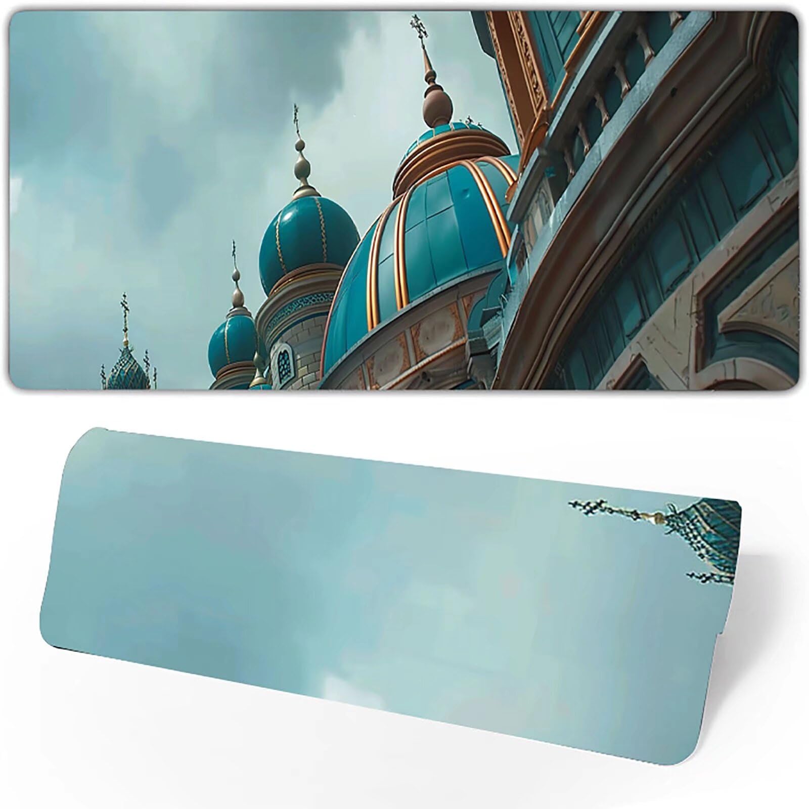 Gamingowa podkładka pod mysz, niebieska, XXL, 1400 x 600 x 3 mm, XXL, podkładka pod mysz, Taj Mahal, akcesoria dla graczy, z antypoślizgową podkładką, wodoszczelna i trwała, do ozdabiania myszy i