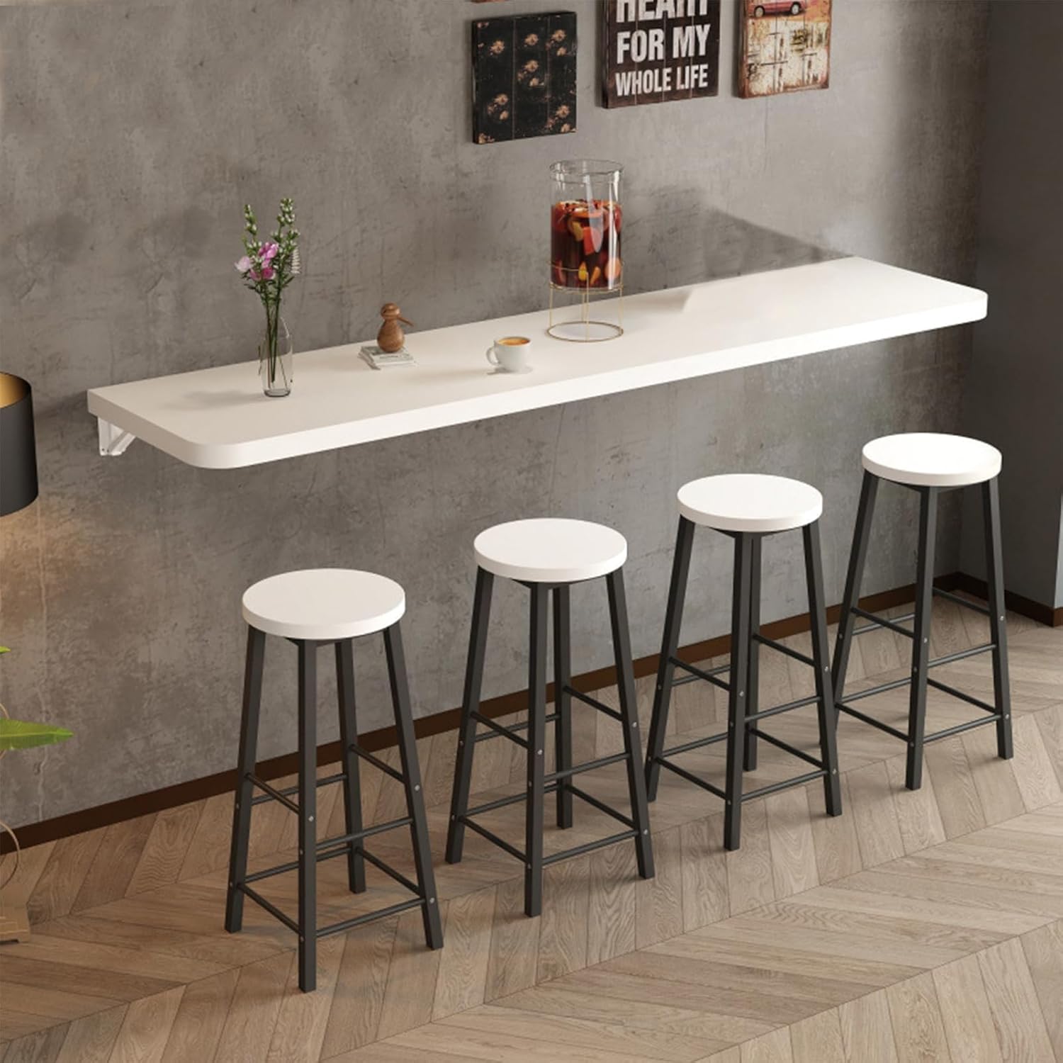 Wall Mounted Folding Workbench, Small Space Hanging Narrow Long Desk, Heavy Duty Small Fold Down Work Table for Garage, Workshop, Home, Office, Kitchen (White, 39.3 x 11.8 inch)