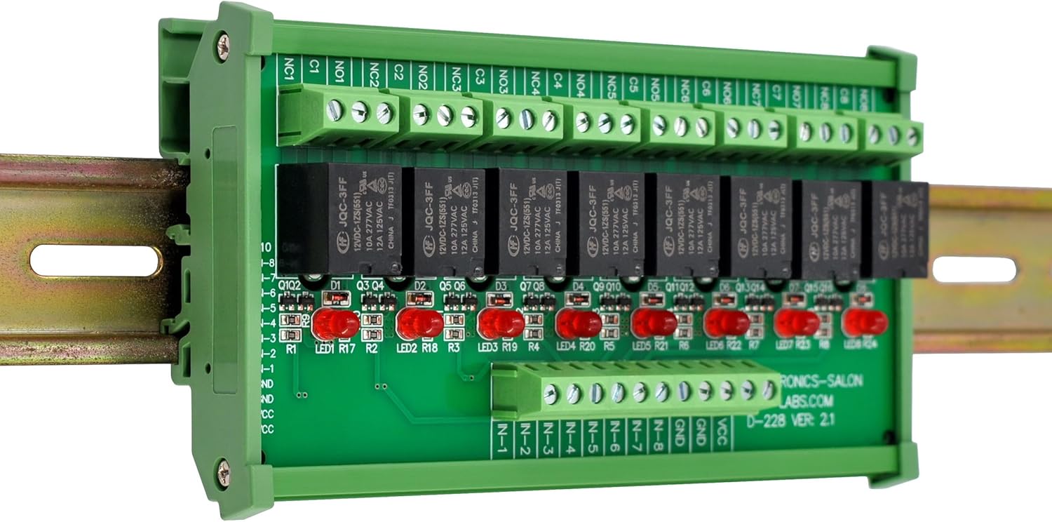 Electronics-Salon DIN Rail Mount 8 SPDT Power Relay Interface Module. (Operating Voltage: DC 12V)
