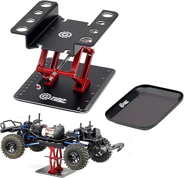 RC Car Adjustable Height Work Stand with Screwed Tray Made of Aluminum Alloy Suit for TRX4M Axial Arrma Redcat Losi Etc 1/8 1/10 1/12 1/14 1/16 1/18 RC Car Tool Set Black