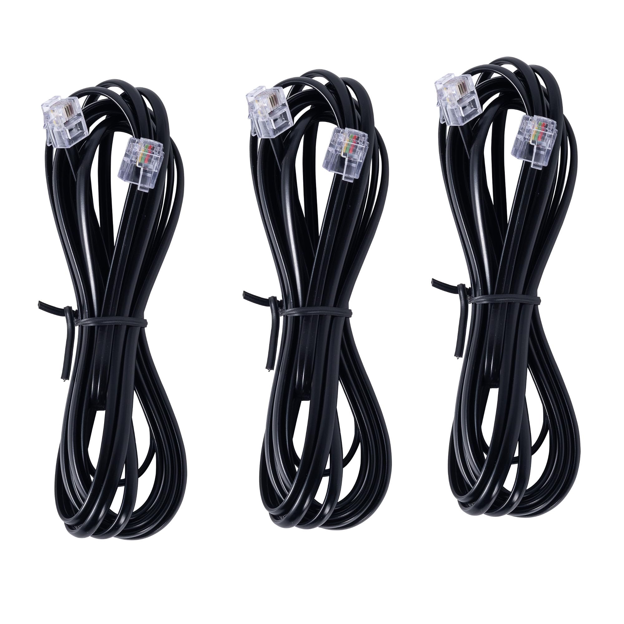 TOYAYAYO RJ12 Cable Phone Cord 10ft RJ12 6P6C Male to Male Straight Wired for Both Data and Voice Use - 10Feet-Black-3 Pack