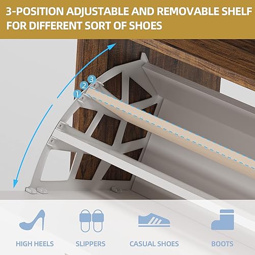 Miniatura 8 de TIYASE Armario de zapatos con 2 cajones abatibles, moderno armario de almacenamiento de zapatos para entrada, 28 pares de zapatero con estantes,