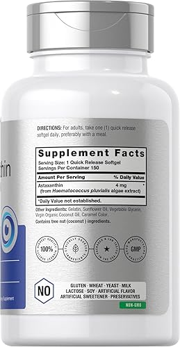 Miniatura 2 de Horbäach Astaxantina 4 mg  150 cápsulas blandas  Suplemento de microalgas  con aceite de coco  Sin OMG, gluten, sin soja