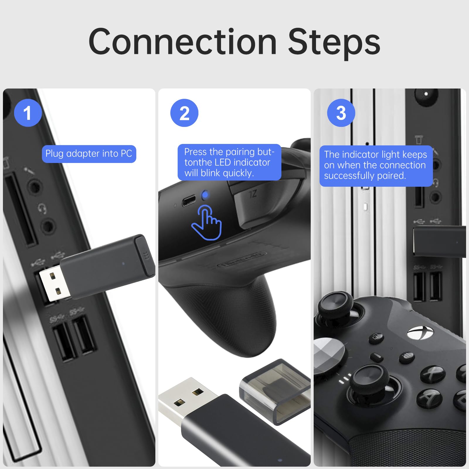 ELUTENG Bezprzewodowy adapter do Xbox One, Kompaktowy adapter odbiornika USB do gier bezprzewodowych, Kompatybilny z kontrolerami Xbox One X/S/Elite/Elite 2 na PC Windows 11/10/8/7