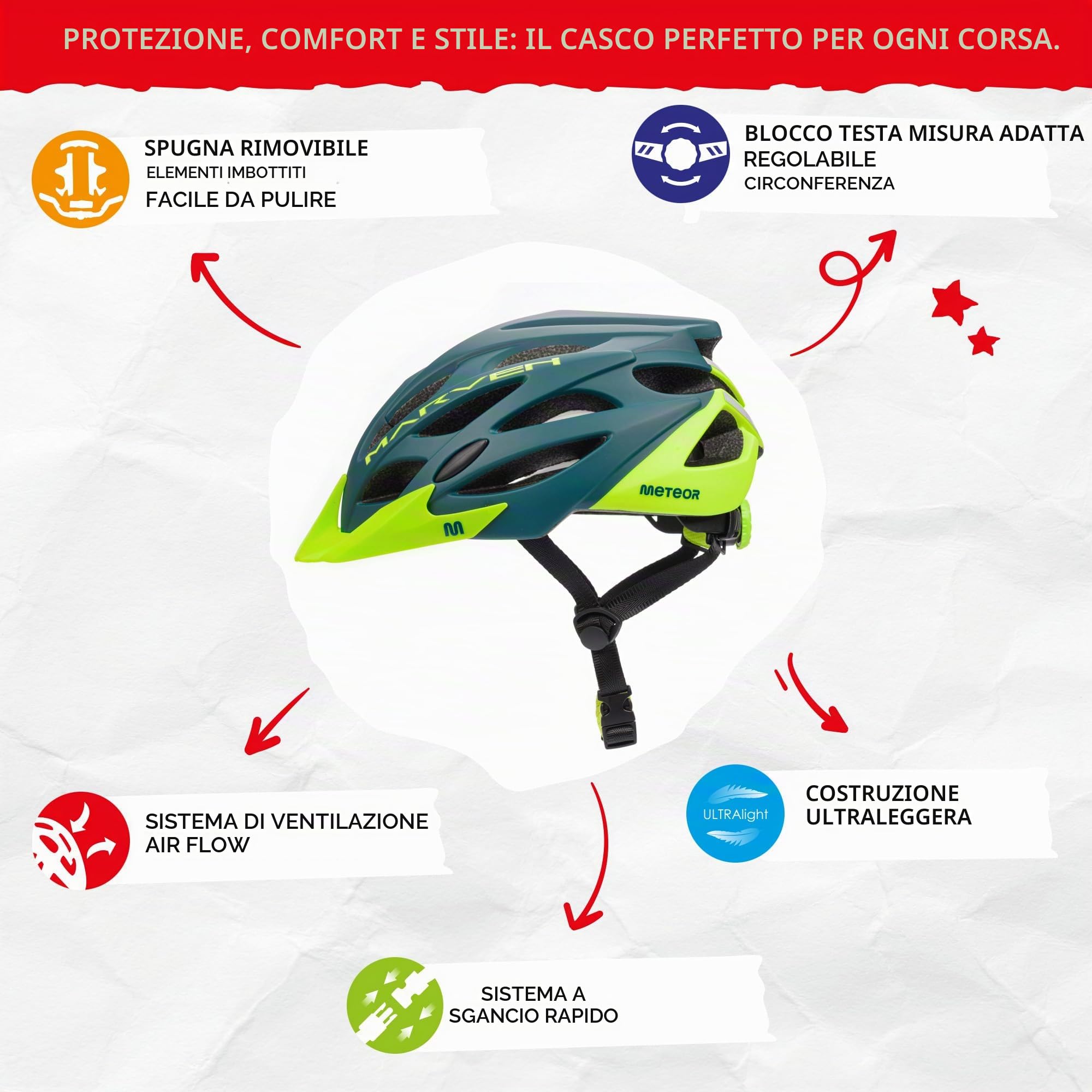 Casco Bici per Giovani e Adulti - Donna e Uomo - Caschi Perfetto per Downhill Enduro MTB - Helmet per Tutte Le Forme di attività in Bicicletta - Marven