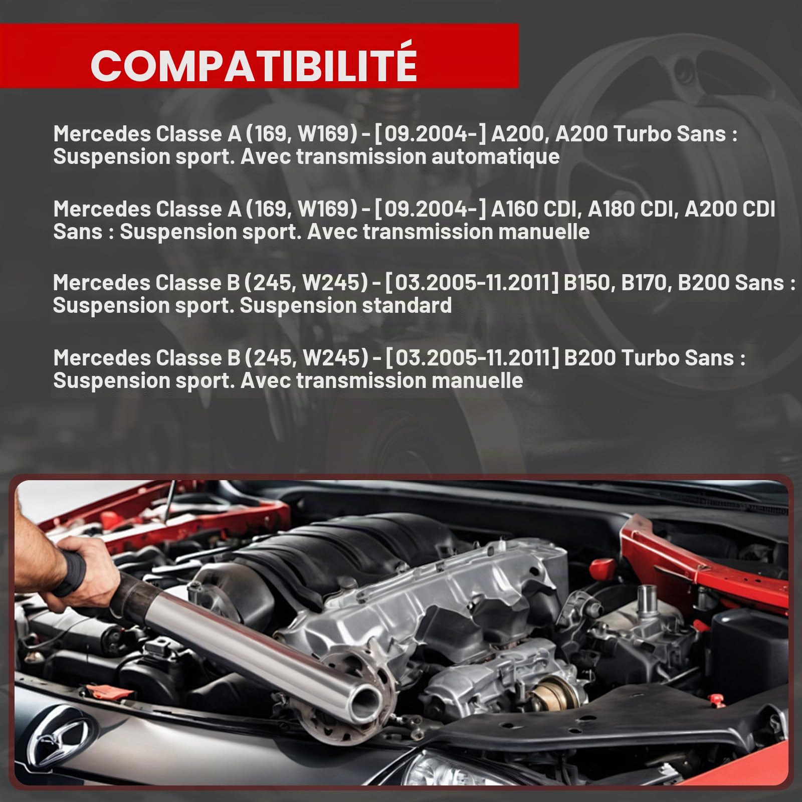 Paire d'amortisseurs complets avant gauche et droit OE# 1693200130 1693201430 1693200430 1693200830 1693201030 1693201630 Compatible avec Classe A W169 Classe B W245
