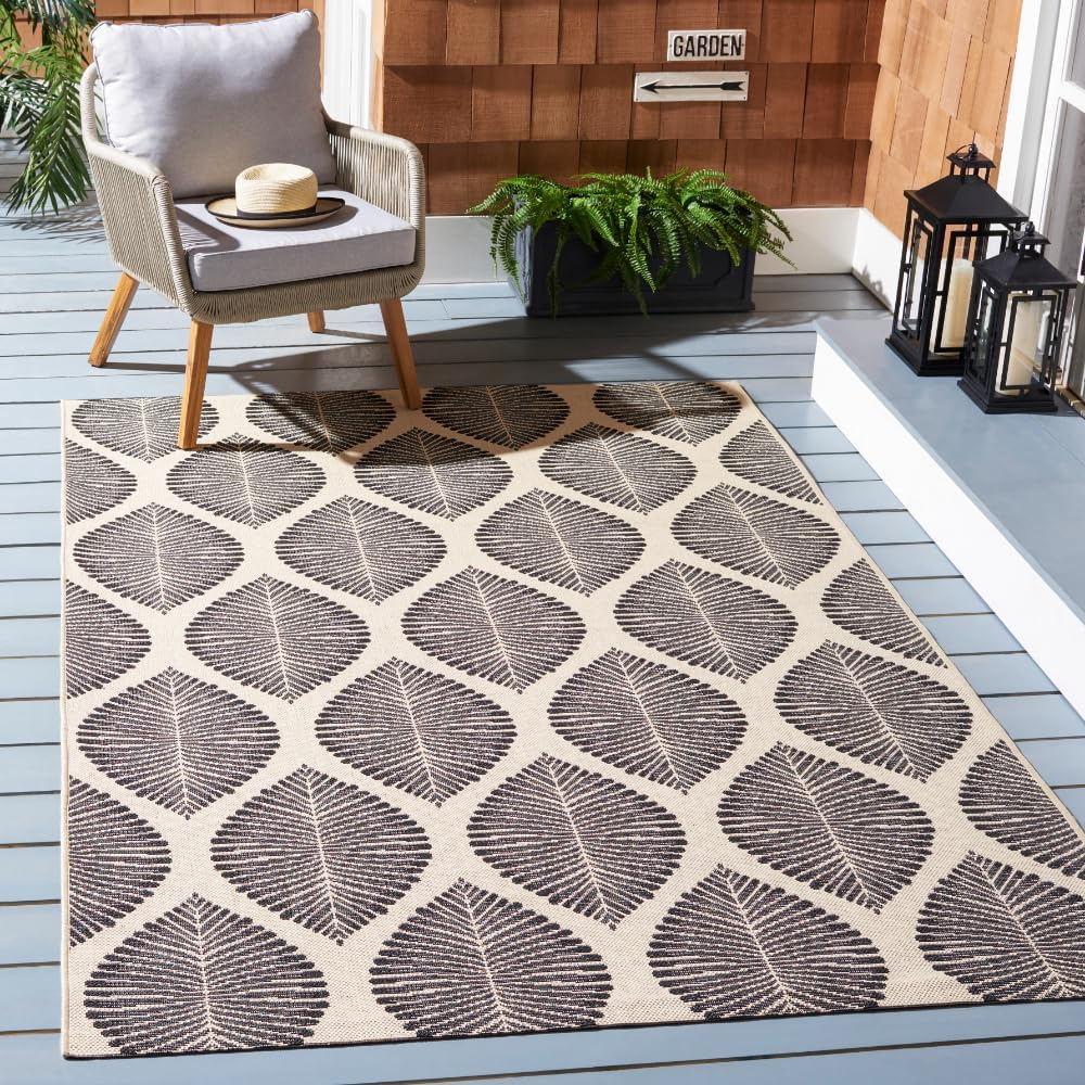 SAFAVIEH Courtyard Collection Area Rug - 5'3" x 7'7", Black & Ivory, Non-Shedding & Easy Care, Indoor/Outdoor & Washable-Ideal for Patio, Backyard, Mudroom (CY7504-25612)