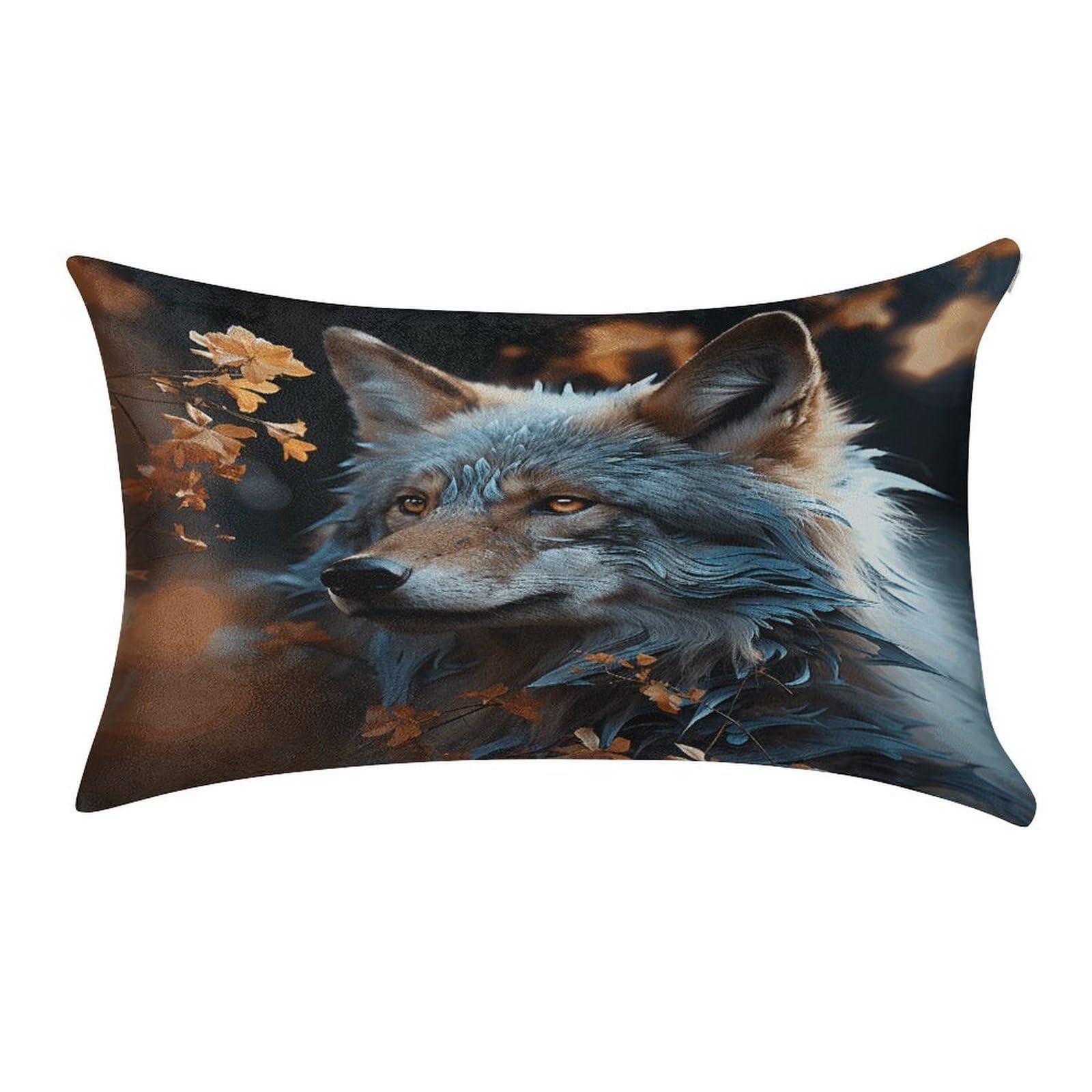 VstaDank Autumn Leaves and A Wolf Throw Pillow Cover 12"×20" Ultra Soft Pillowcase Cozy Lumbar Pillow Shell Gold Velvet Exquisite Decorative Cushion Sham Protector for Couch Sofa Bedroom