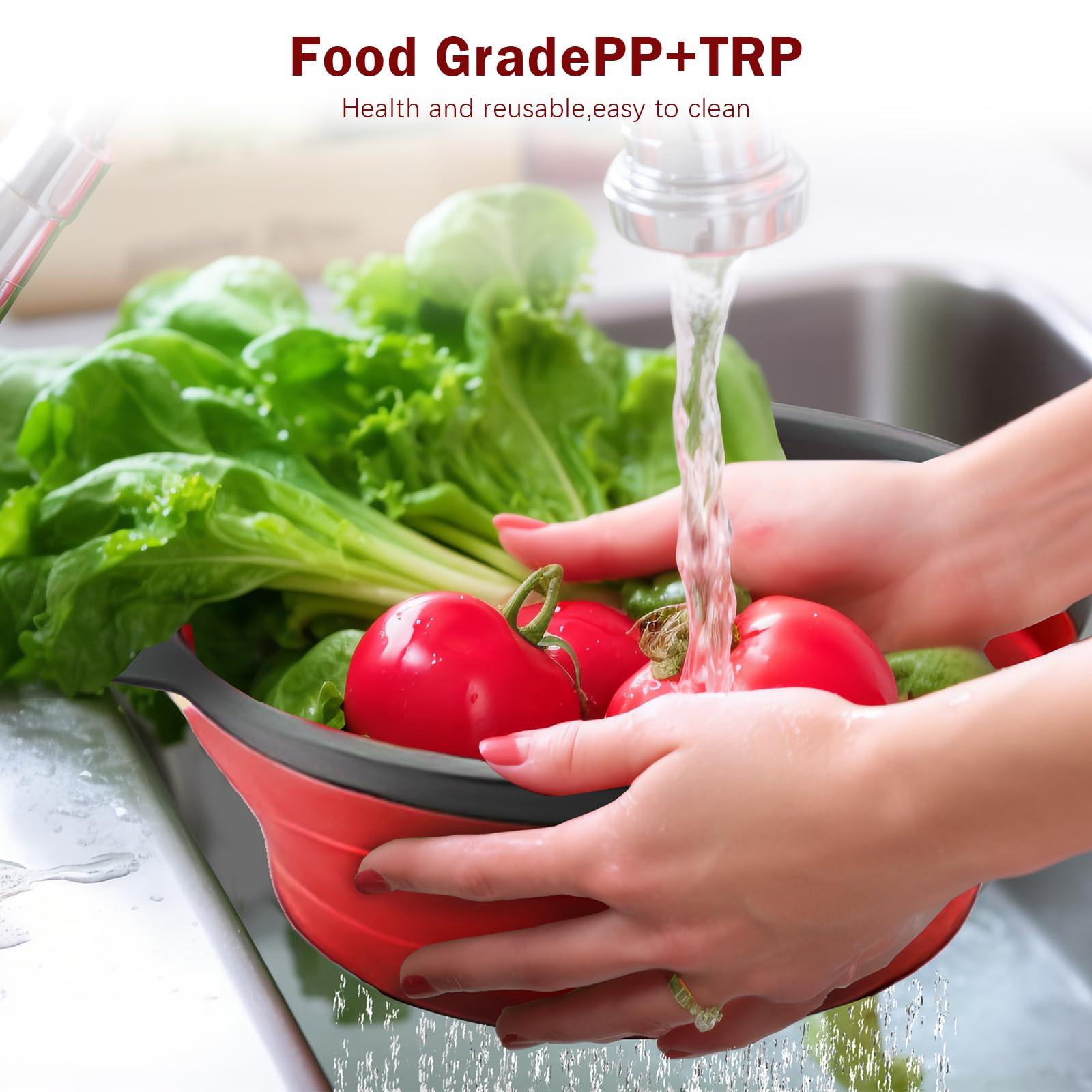 Collapsible Colander Set of 2 Silicone Kitchen Strainer Set, Perfect for Draining Pasta, Vegetable and fruit for Kitchen and Travel Use (Red)