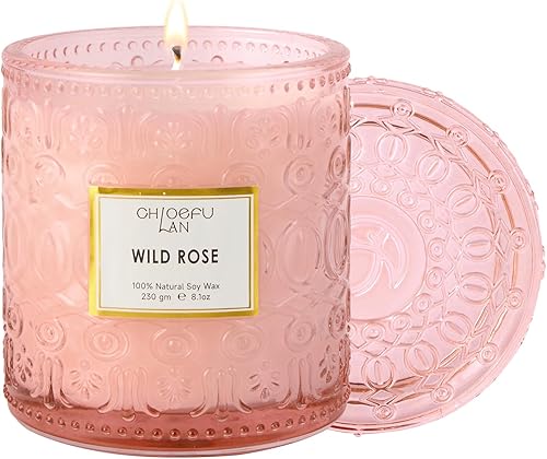 Chloefu LAN Vela de Rosa Silvestre, Velas de Regalo para el Día de la Madre para Mujeres, Vela de Lujo en Frasco para Aromatizar el Hogar, Cera de