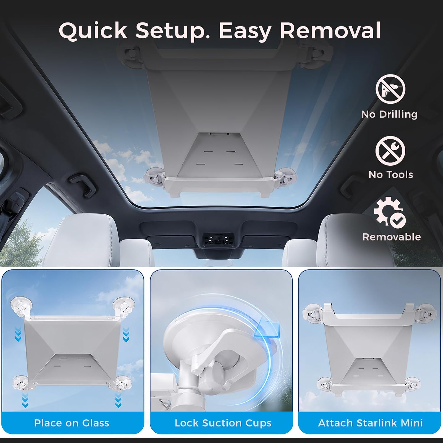 Suction Cup Car Mount for Starlink Mini, Holder for RV Boat Sunroof