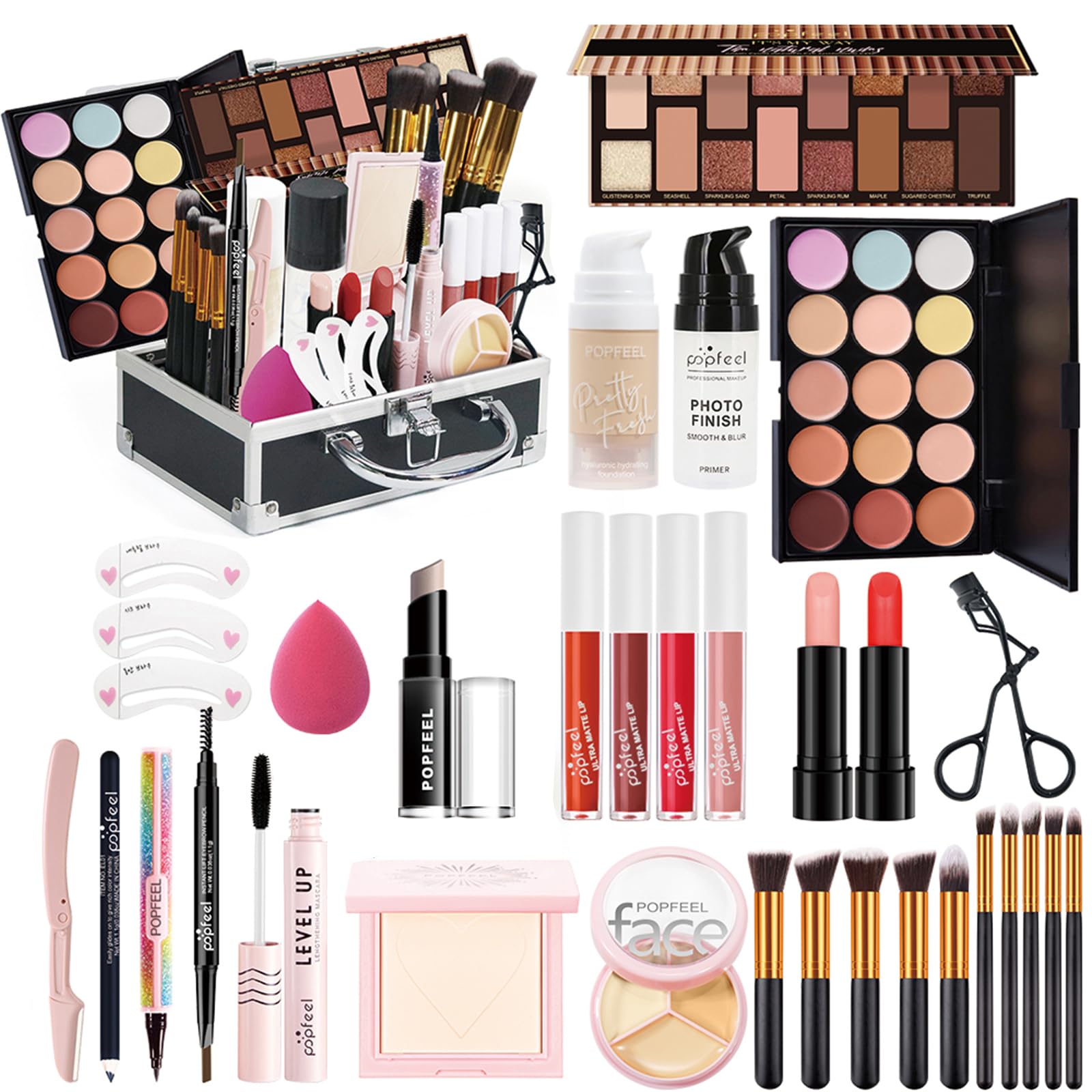 Kit de maquillage professionnel avec trousse de maquillage portable pour anniversaire, Noël, fard à paupières, correcteur de teint pour femmes et filles