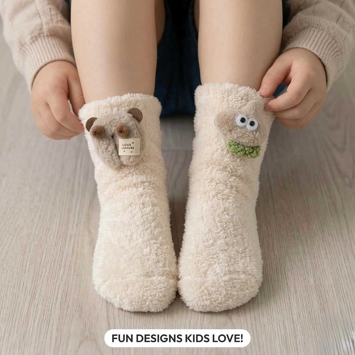 Polar Feet Fuzzy Animal Socks for Kids Pack of 5 | Soft Cozy Warm Cartoon Socks for Boys & Girls Winter Wear