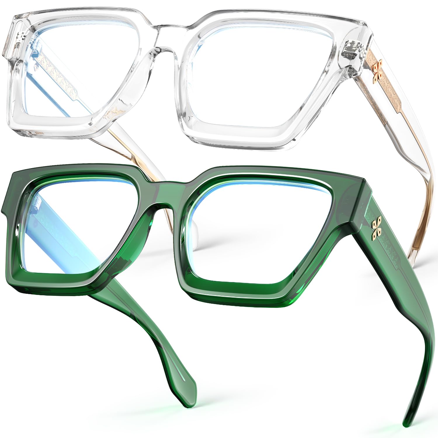 VISOONE 2 Pack Blue Light Blocking Glasses Rectangle Frame and Chic Preppy Look for Women Men RIVER