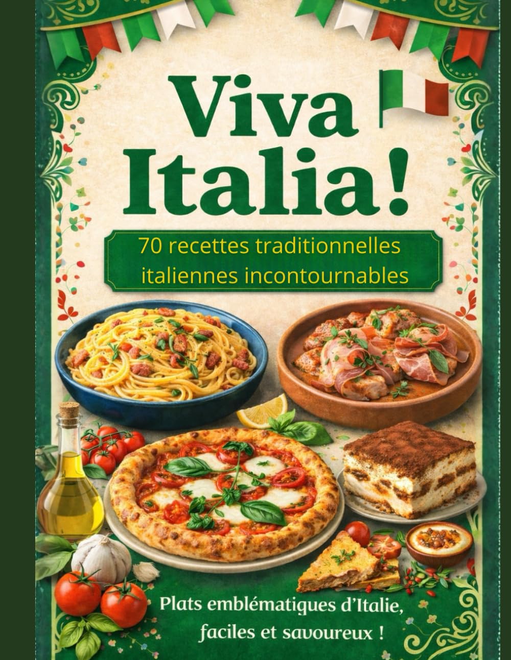 Viva Italia- 70 recettes traditionnelles italiennes incontournables. Plats emblématiques d'Italie faciles et savoureux: Le grand livre de la cuisine ... par les primi piatti, secondi, contorni