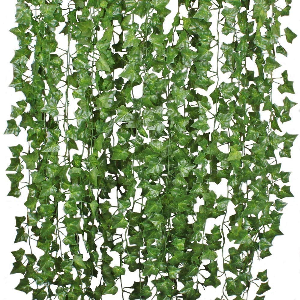 CTRLZS 12Pcs Artificial Ivy Vine Hanging Garland False Leaf Vine Family Garden Wedding Wall Decoration, 84 Feet, Green