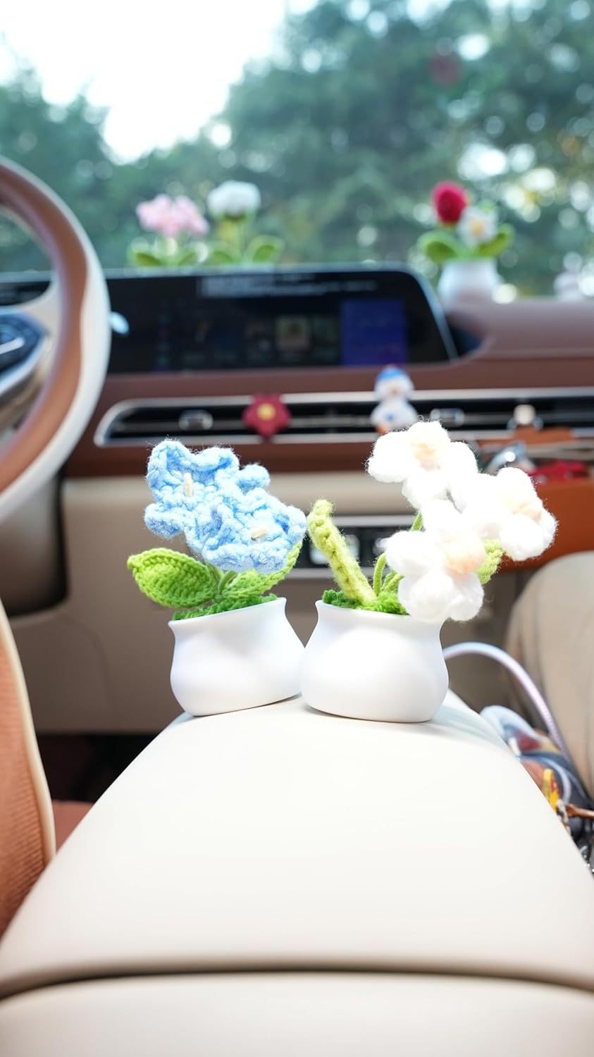 Lux2U (2 PC) Handmade Cute Mini Potted Crochet Plants, Knitted Potted Plants, Knitted Flower for Car Dash Decoration, Table Decoration, Home Decoration (Sunflower 2PC)