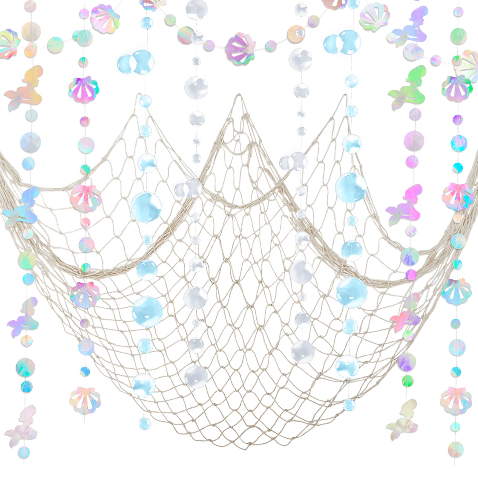 Sponsored Ad – ZERODECO Mermaid Party Decorations - Iridescent Garland, Natural Fishnet and Bubble Garlands for Birthday, Pirate, Nautical, Under The Sea Theme