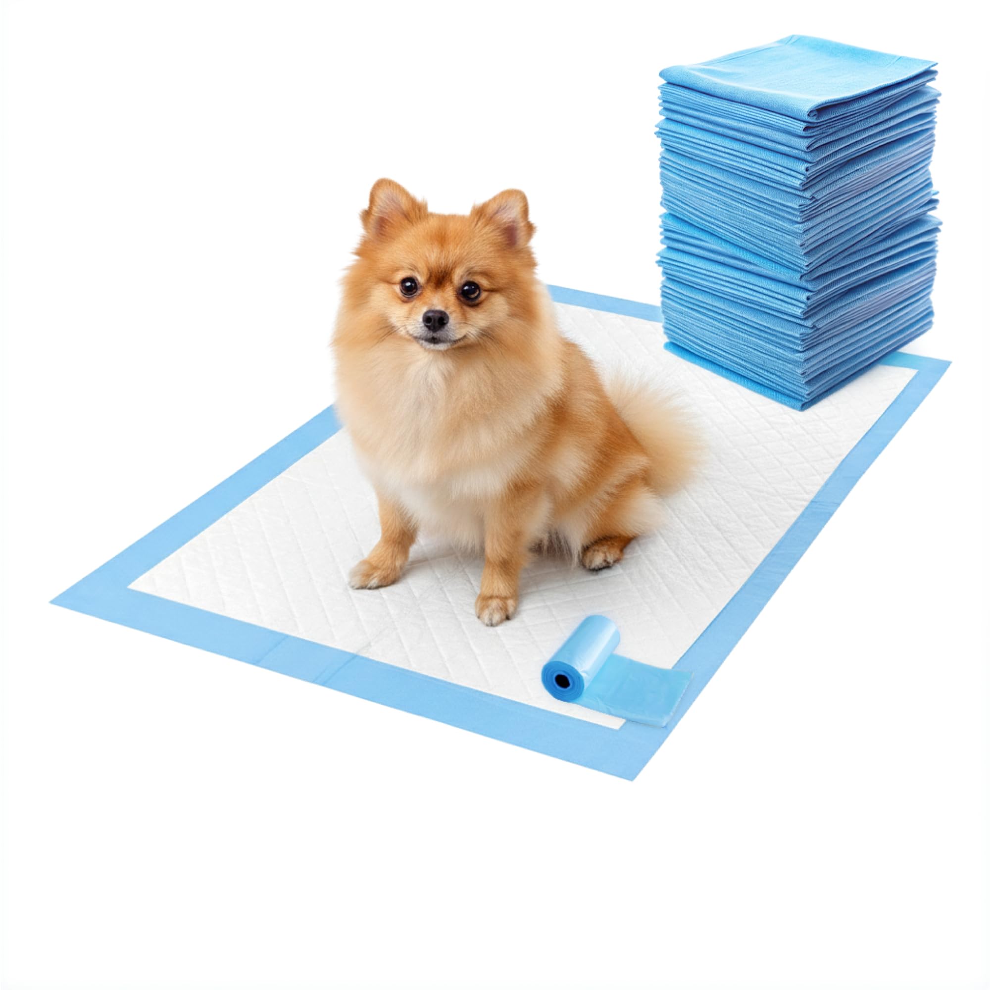 FEBE Welpenunterlagen S 33x45 cm 100 stück mit Kotbeutel Puppy Pads Training Pads Trainingsunterlagen für Hunde Toilettenmatte Hundetoilette