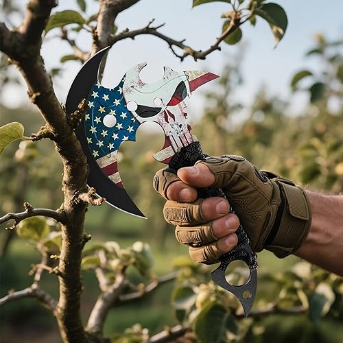 Miniatura 7 de Hacha de campamento para exteriores de 13 pulgadas, hacha multifuncional con patrón de mano absorbente de golpes, fogatas de alpinismo, autodefensa,