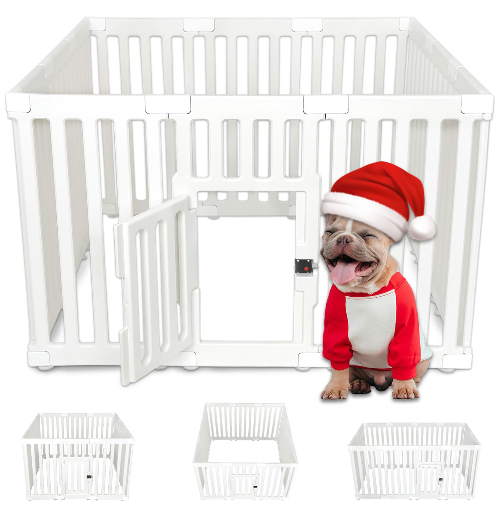 Dog Playpen with Door, 12 Panels Puppy Playpen, 25.6” H Dog Pen for Small Cats and Dogs, Pet Fence for Indoor & Outdoor, Non-Slip Pet Gate Made of Strong Plastic, White