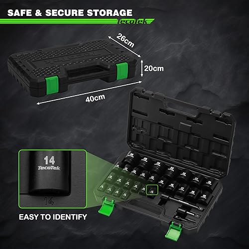 Miniatura 9 de Juego de 30 llaves de impacto métricas poco profundas de 12 pulgada, Cr-Mo, de 0.394 in a 1.417 in, sin tamaños saltados, 6 puntos, incluye barras