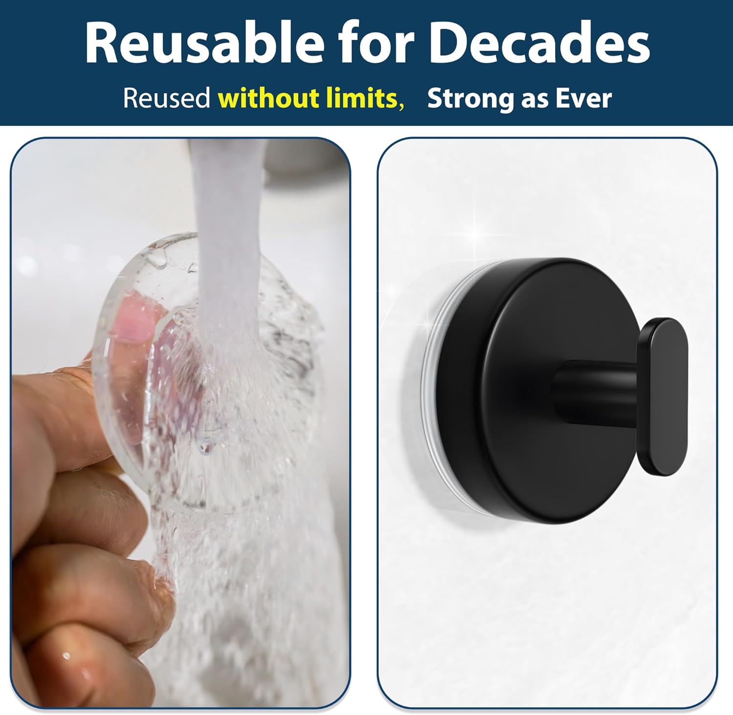 pickpiff Suction Cup Hooks for Shower: 15 LB Strong Wall Hanger for Bathroom, Front Door, Glass, Window, RV, Holder for Towel, Christmas Wreath, Coat, Loofah, Waterproof & Reusable, Matt Black 4 Pack