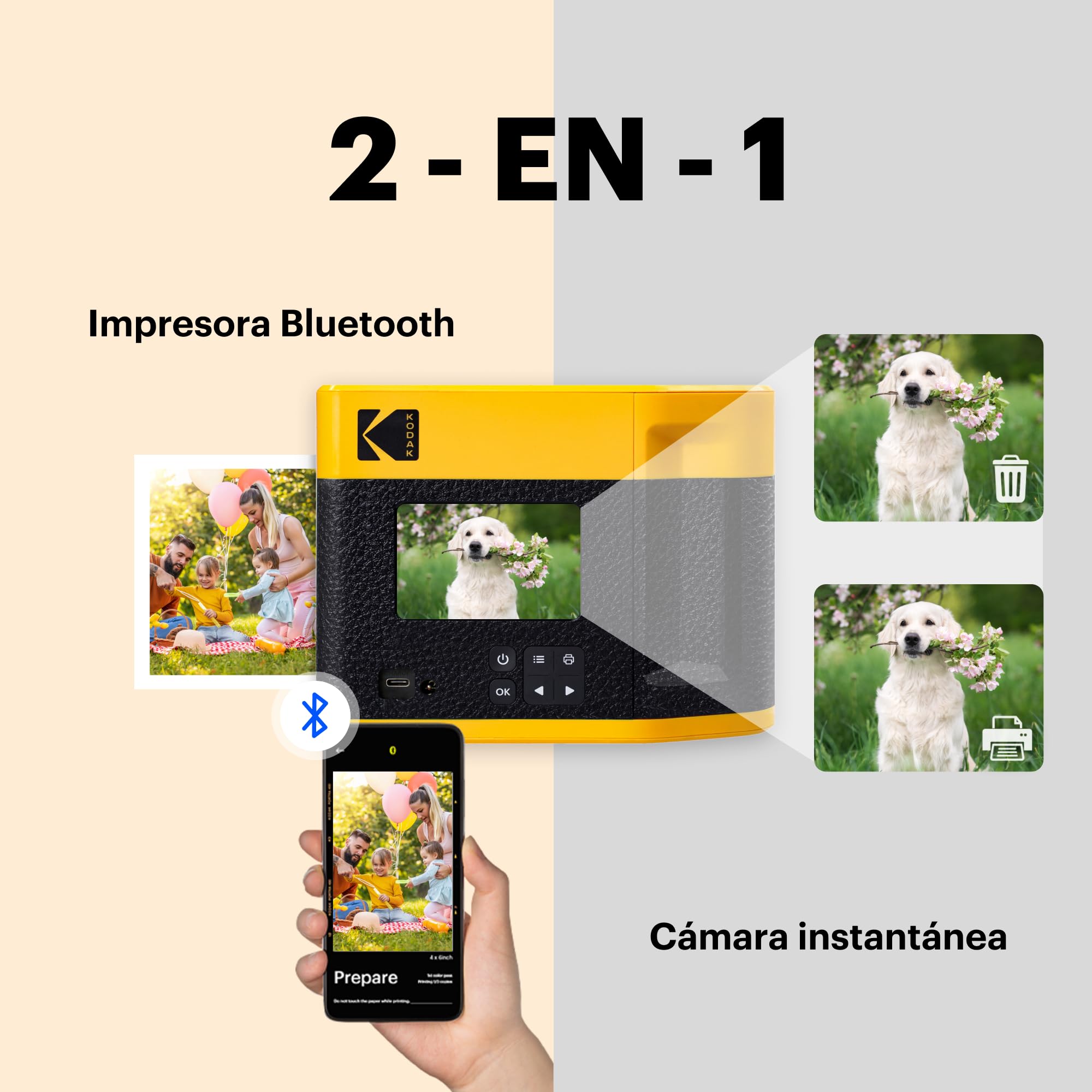 KODAK Mini Shot 4 ERA 4PASS 2-en-1 Cámara Instantánea e Impresora de Fotos (10x10cm) (Cámara + Pack con 68 Hojas (8 Hojas Iniciales + 60 Hojas), Negro)