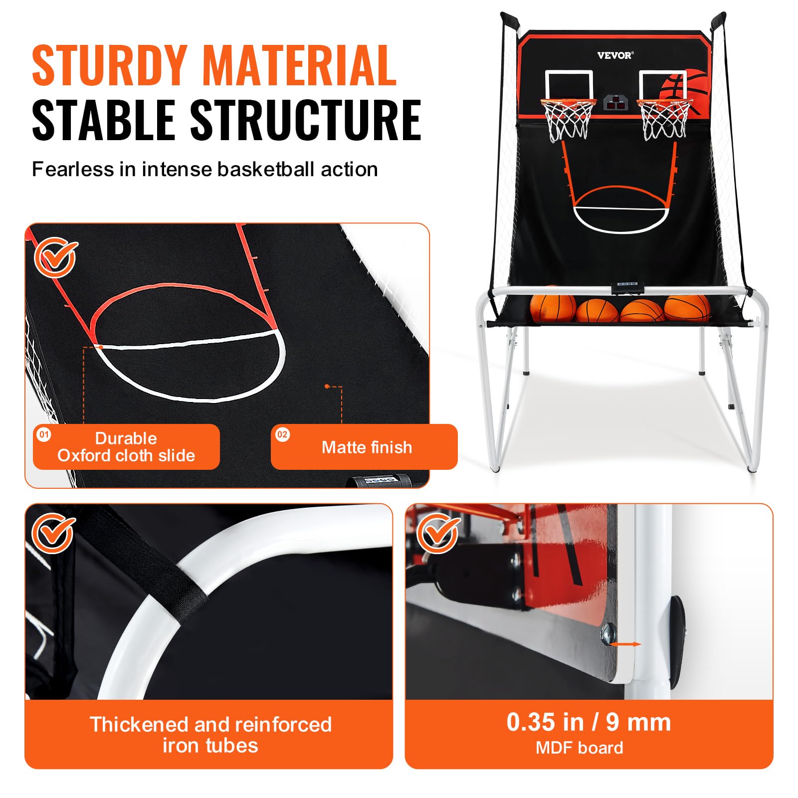 VEVOR Juego de baloncesto plegable de arcade, juego de baloncesto interior para 2 jugadores, deporte dual en casa con 4 bolas, 8 modos de juego, marcador electrónico y bomba de inflado, para adultos 3