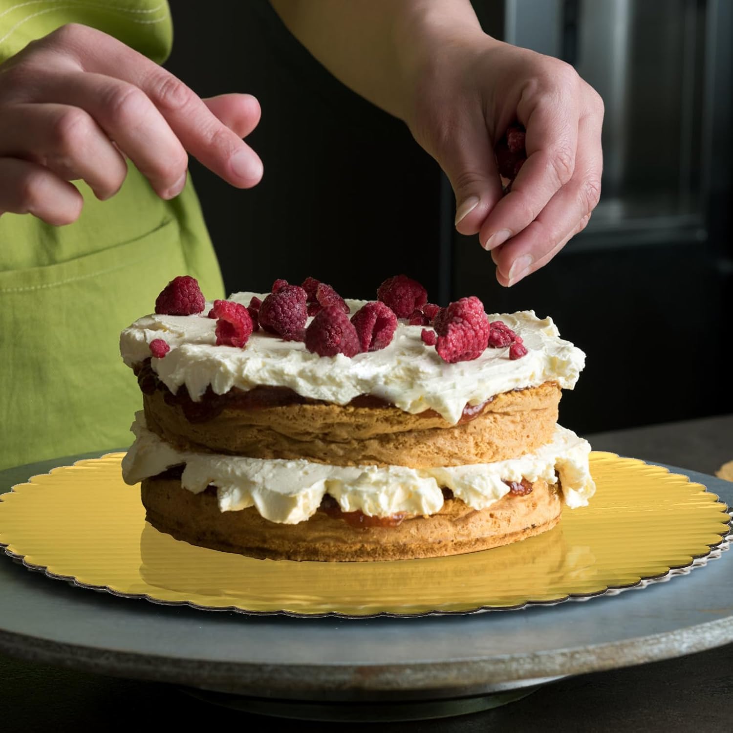 50 Pcs Gold Cake Boards 12 inch Round with Scalloped Edge Disposable Cake Base Cardboard Circles for Wedding, Birthday, Christmas Pizza Display