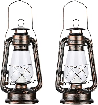PACK OF 2 Vintage Rustic Accent Old Fashioned Electric Lantern Oil Lamp with Edison LED Bulb Bronze Rust Finish Dimmable Nightstand Desk Table Lamps for Antique Designer Light Study Room 12" Tall 6" D