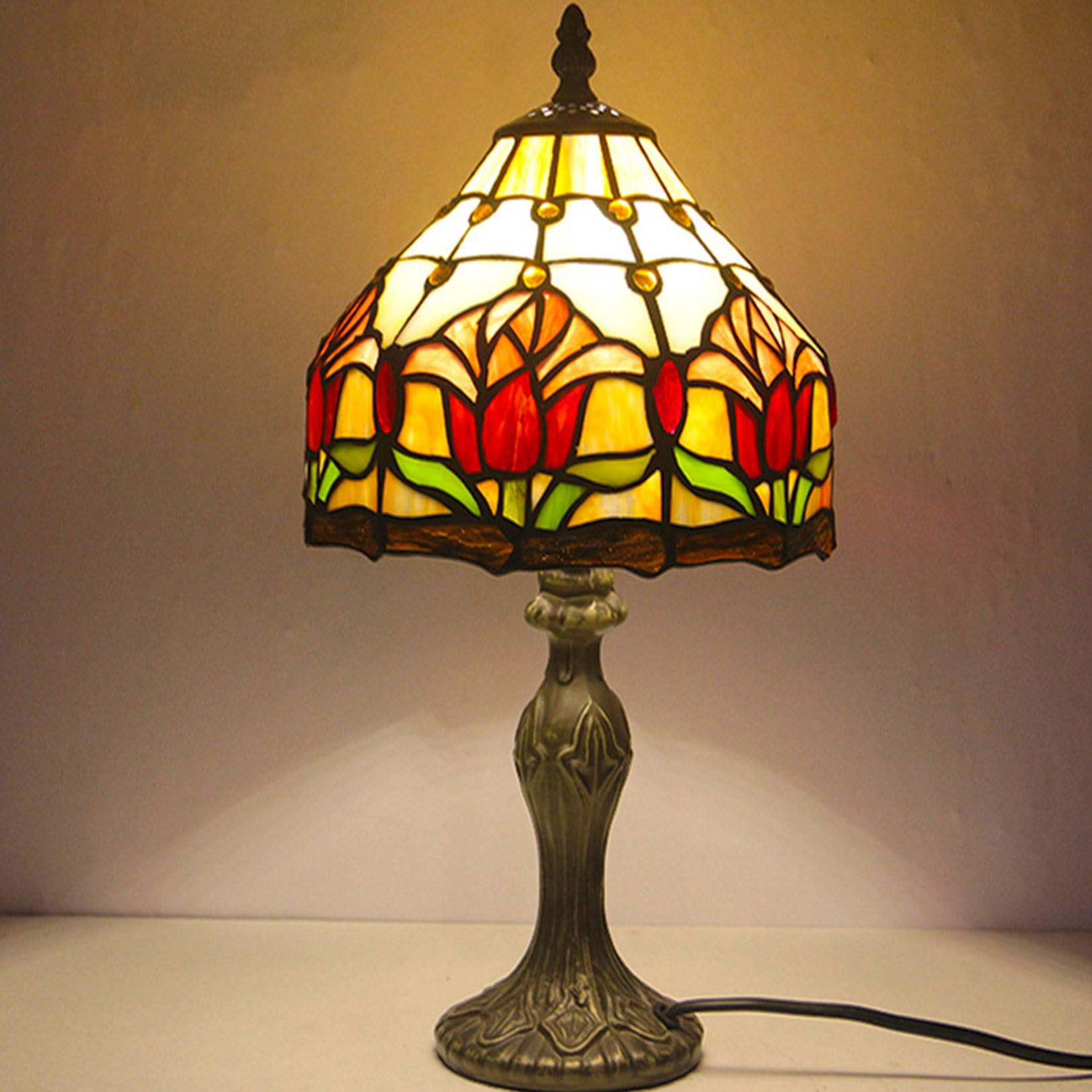 BOTOWI Vintage Tischlampensockel Ersatz, nur Legierung Schreibtisch Leuchtensockel, 15" hoch Geeignet für 8 Zoll Tiffany Stil Buntglas Lampenschirme,H2