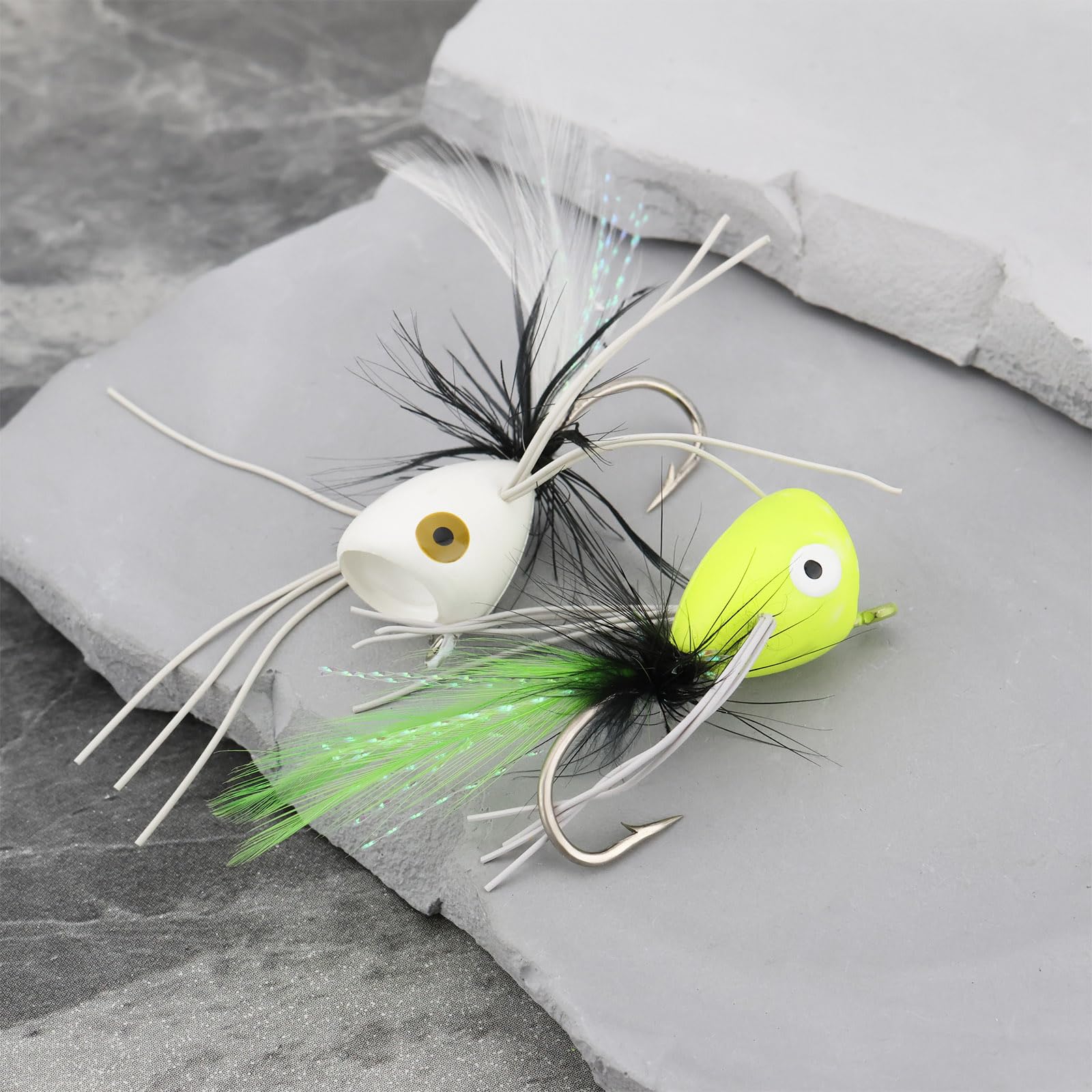 EMSea 10PCS Poppers para Pesca con Mosca Moscas Espuma para Pesca con Mosca Tamaño 6 Blanco Negro Rojo Amarillo Y Naranja; Señuelos Superficie para Lubina Pez Luna Trucha Y Pez Pan