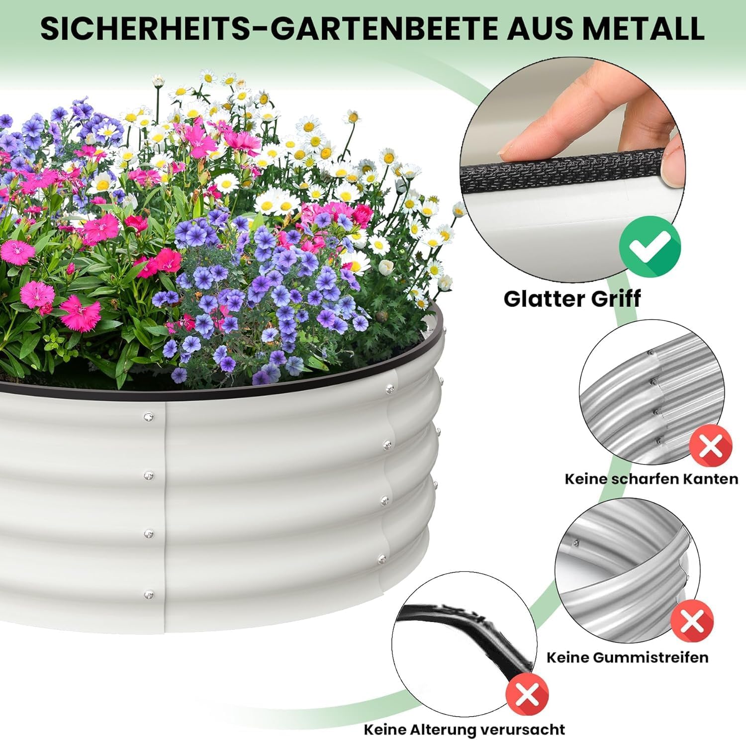 Huerto Elevado Ovalado y Circular de Pie para Jardinería Exterior, Terraza, Balcón, Espesor 0,7 mm, para Tomates, Verduras, Flores, Hierbas Aromáticas, 4×4×1FT, Blanco Crema, Juego de 2