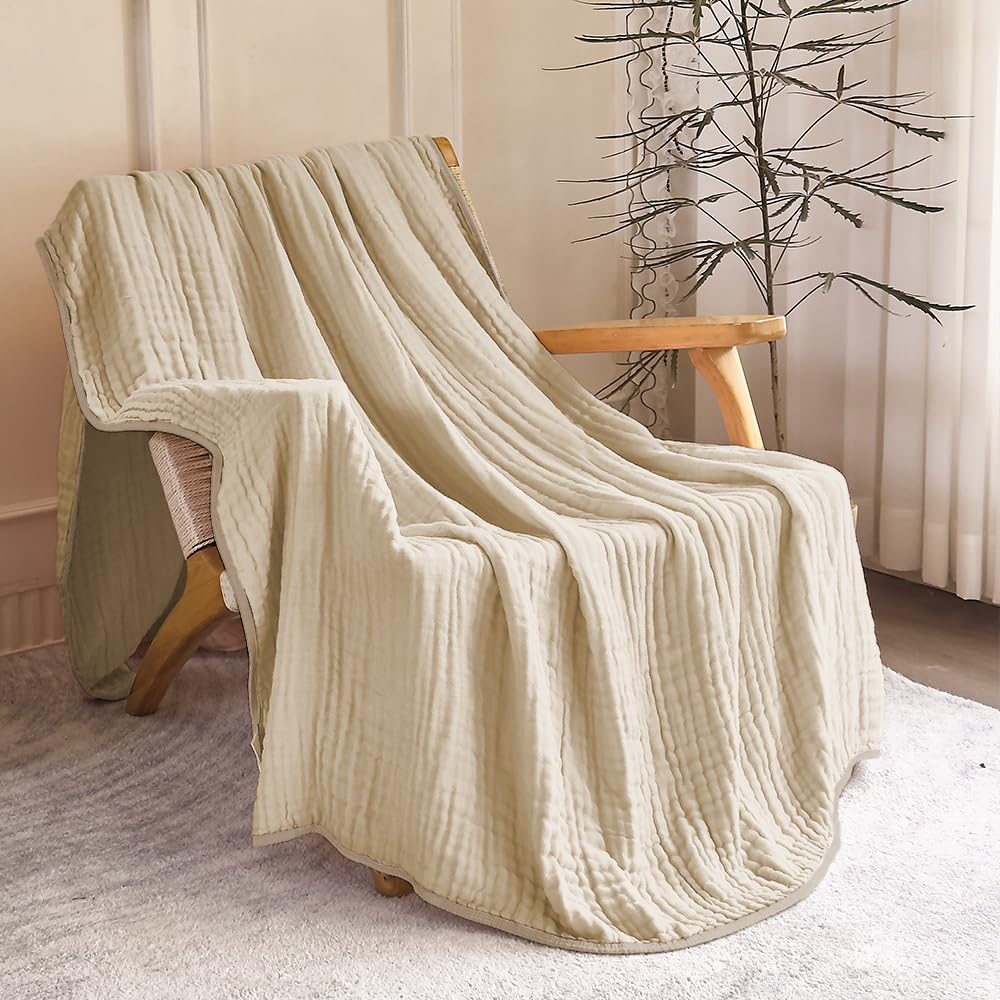 SANACYNA Musselin-Decke King Size – 100 % Baumwolle, 6-lagig, Grau, Leicht & Atmungsaktiv