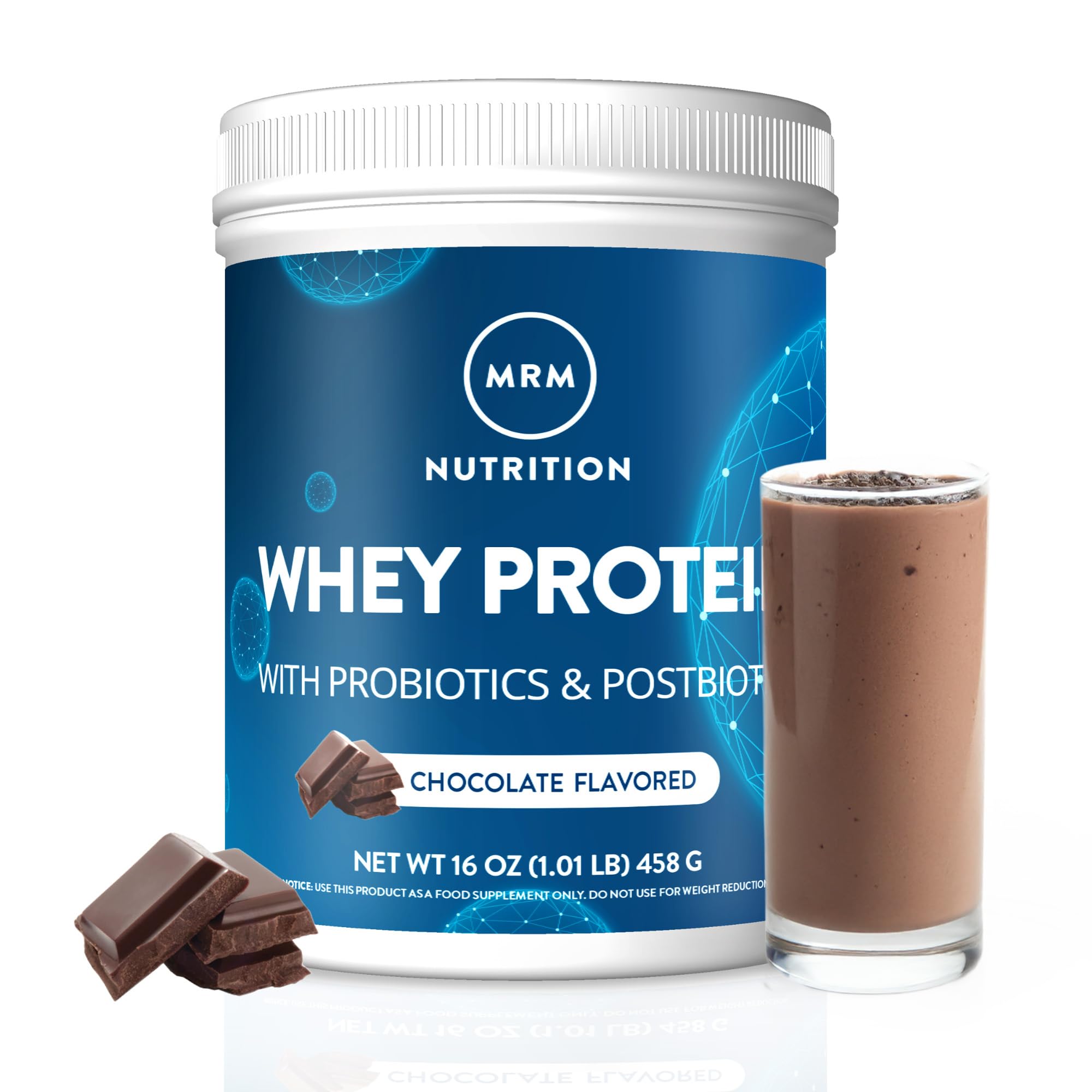 MRM Nutrition Whey Protein - Chocolate Flavored, Microfiltered Whey Protein Isolate & Concentrate, 16 Different Probiotic Strains, BCAAs, & Digestive