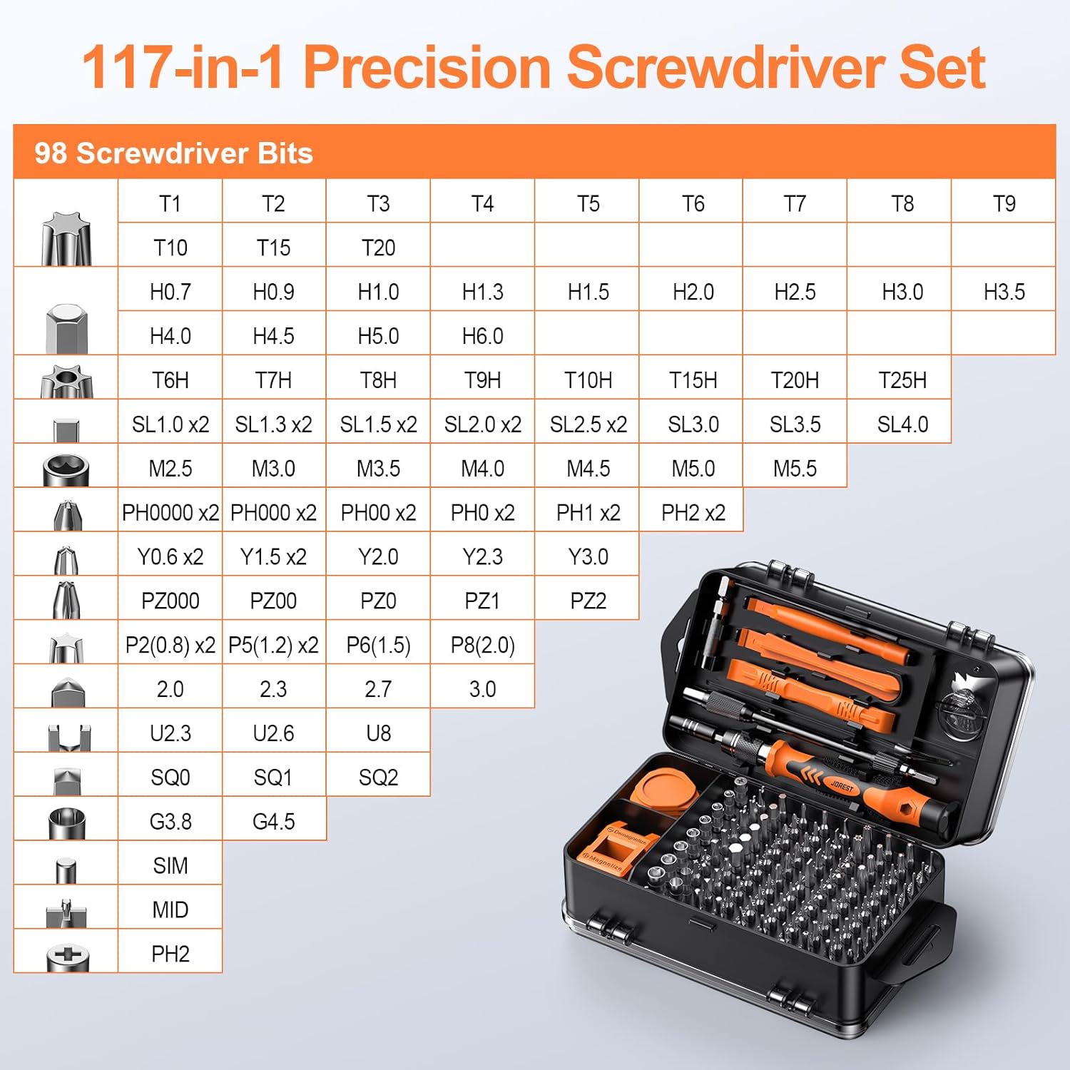 JOREST 117 in 1 Precision Screwdriver Set, Tool Gifts for Men, Mini Repair Tool Kit with Torx Triwing Bits, Repair for Computer, Macbook, Laptop, PC, RC, PS5, iphone, Electronics, XBOX, Glasses - Image 2
