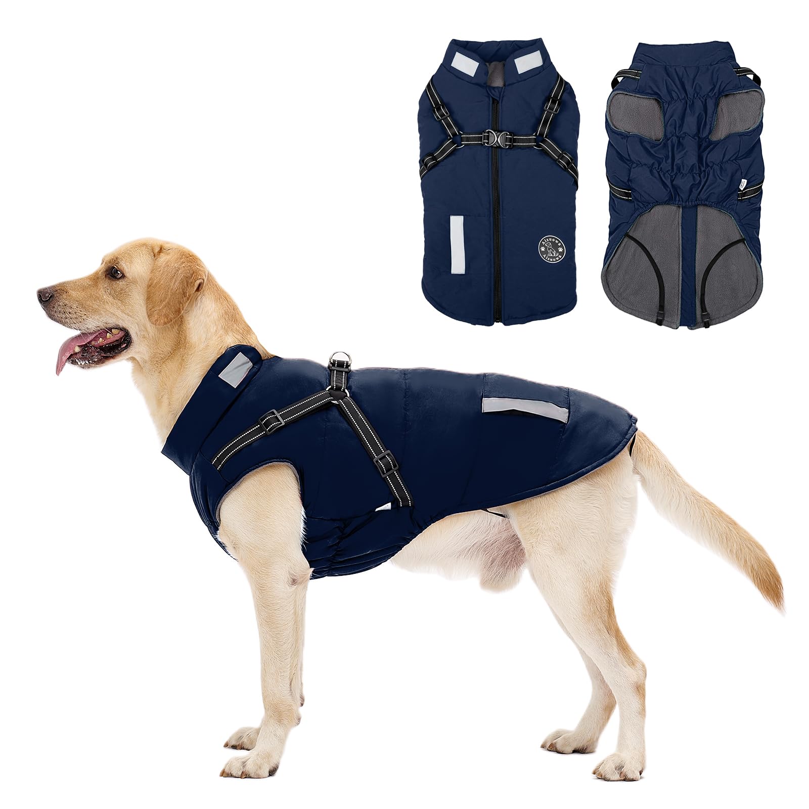 Cappotto Cane Invernale, Cappotto per Cani Impermeabile con Fodera in Pile Giacca Invernale Calda Lavabile con Strisce Riflettenti, Giacca Antivento per Cani di Piccola Taglia Grande Media