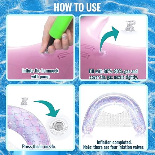 Miniatura 7 de Flotadores de piscina con toldo con fila flotante cubierta azul para piscina, rodamiento de 330.7 lbs, inflable portátil, protección solar, adecuado