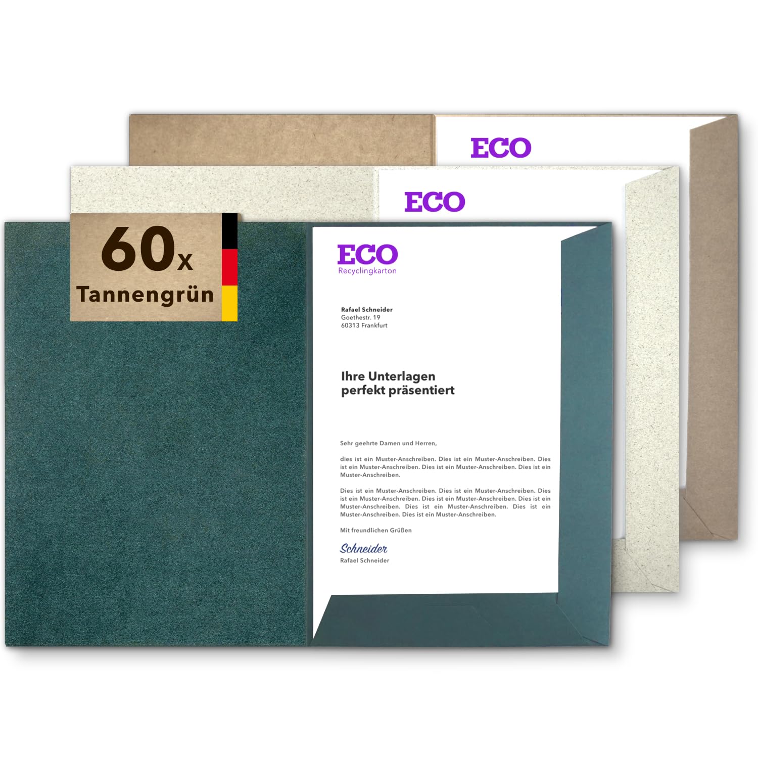 Präsentationsmappe A4 Tannengrün (60 Stück) - rauer ECO Recycling-Karton - direkt vom Hersteller STRATAG - vielseitig einsetzbar für Ihre Angebote, Exposés, Projekte oder Geschäftsberichte