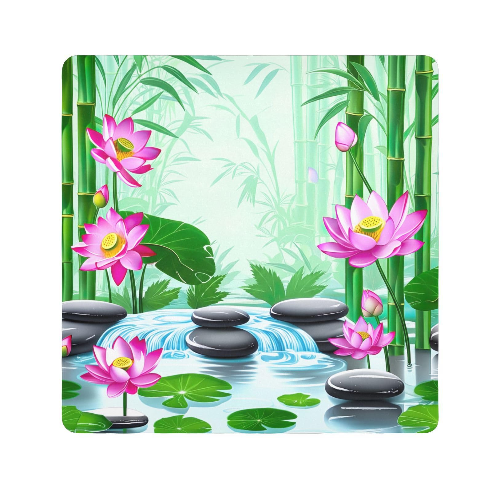 ODAWA Lotus Garden Green Self-Adhesive Cloths 21.7X21.7 Inch Changeable Capacity Cosmetic Bag Magic Self-Adhesive Cloths for Camera, Lens, Laptop