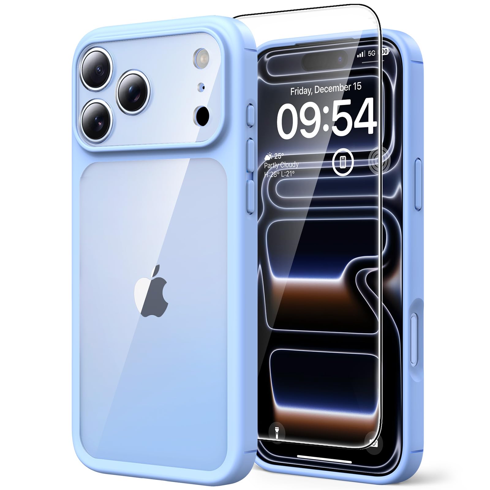 TAURI Cover per iPhone 17 Pro con Pellicola in Vetro Temperato,Protezione Completa della Fotocamera,Trasparente Custodia per Sottile Anticaduta - Blu Stellare