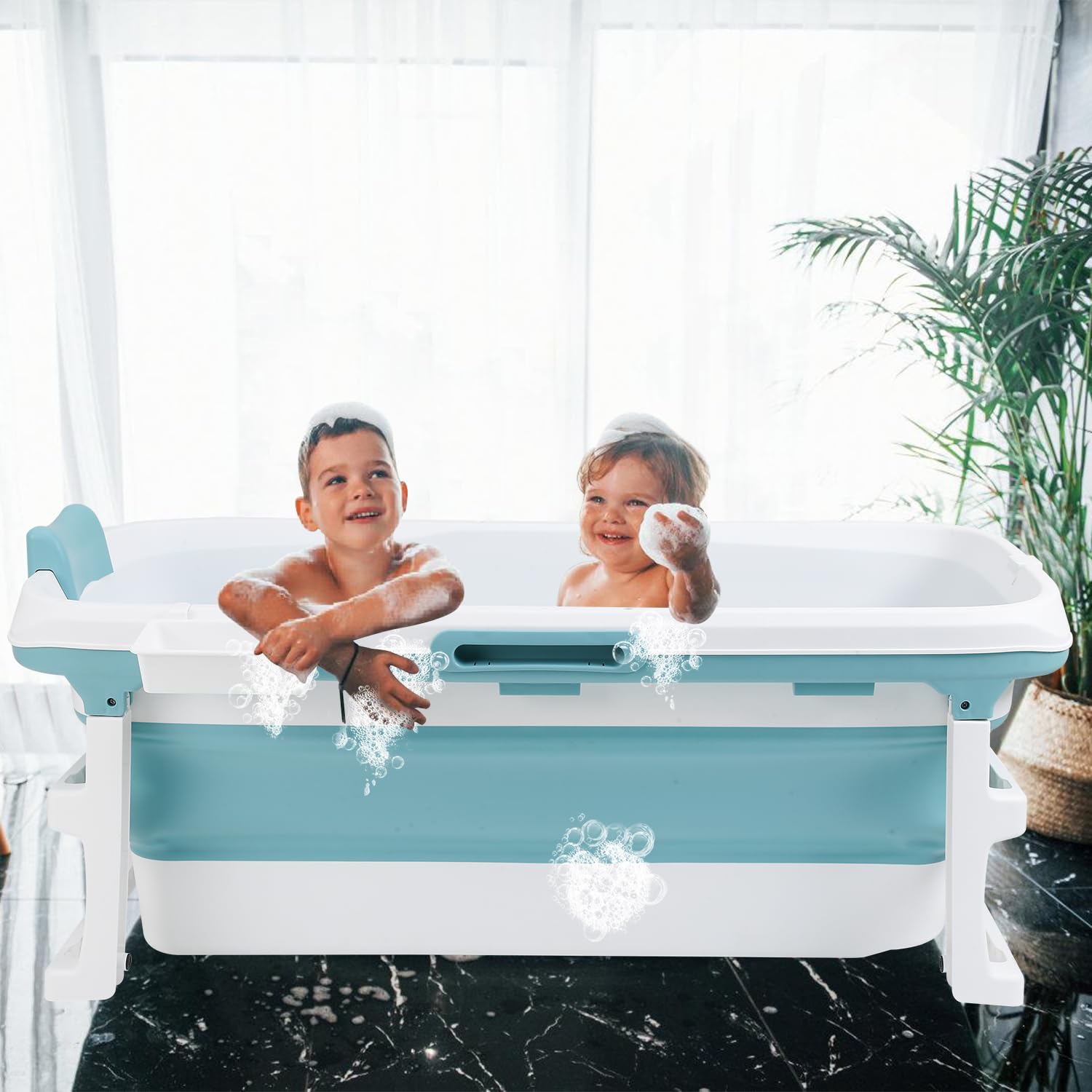 Daromigo 149 x 60 x 50 cm XXL plegable bañera para adultos, bañera portátil plegable móvil con cubierta y rodillos de masaje, bañera móvil plegable para adultos para baño, ducha y balcón