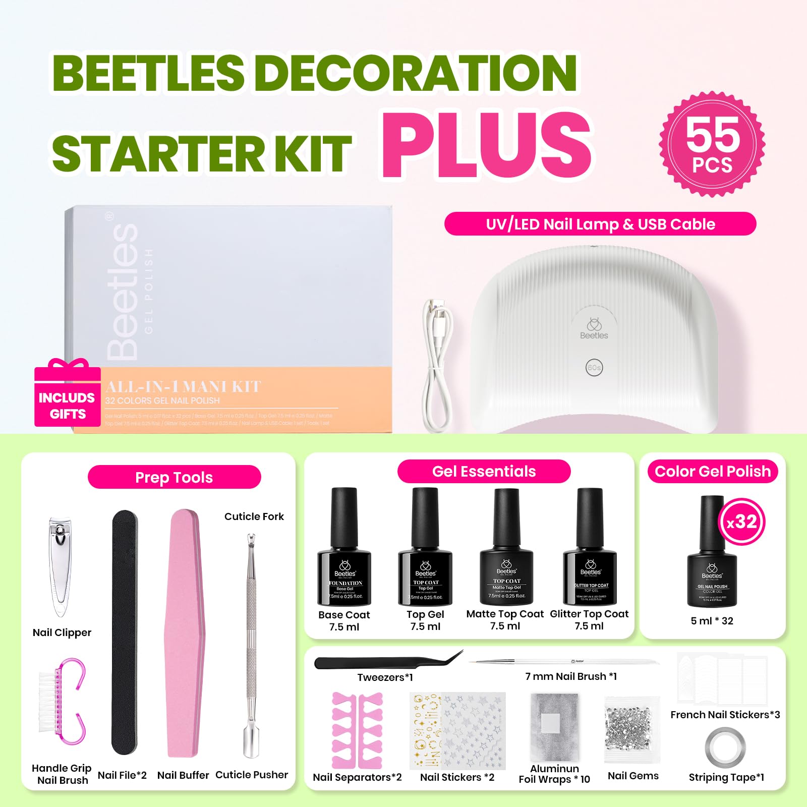 beetles 85 Pcs Gel Nail Polish Kit with UV Light - 35 Colors Gel Polish Set Travel Diary All in One Manicure Kit with Nails Tips and Base Top Coat Soak Off Home DIY Salon Gifts for Women Teens Girls: 0 - Four Seasons Glow PRO