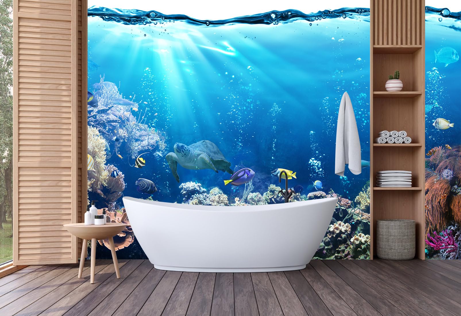 TUNDJ - Kids Ocean Wallpaper Underwater Creatures Coral Reef Wall Mural for Children's Room Nursery?Not Peel and Stick?