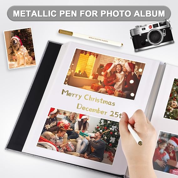 Photo Album Self Adhesive Pages Scrapbook Magnetic Photo Albums for 4x6 5x7 8x10 Pictures Sticky Pages Books for Baby Family Wedding 11x10.6 Black 40 Pages