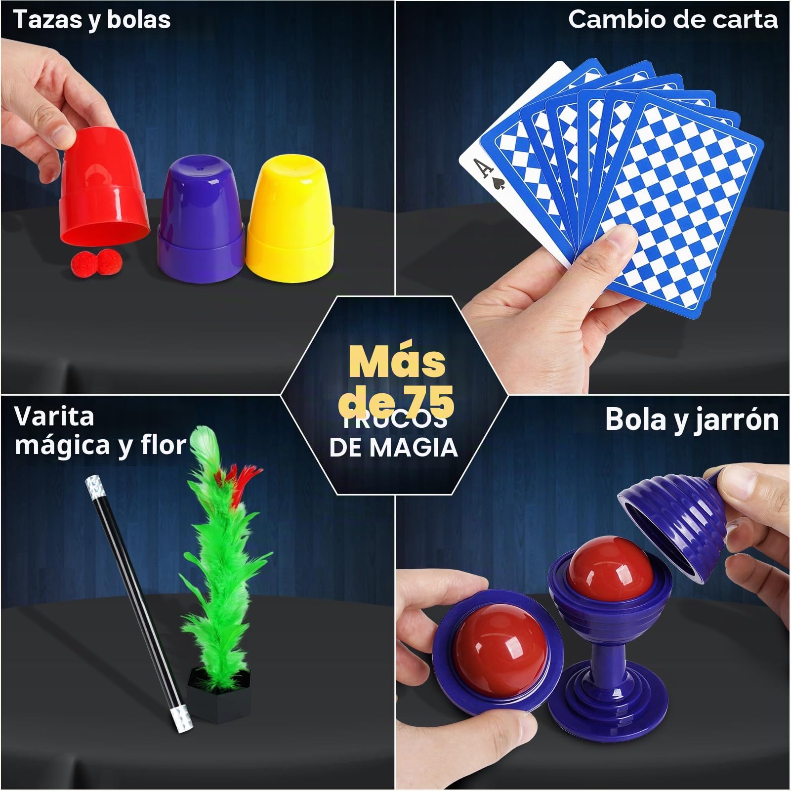DINORUN Juegos Infantiles Juego de Magia con Sombrero Mágico & Varita Magica & Instrucciones, Juguetes Regalo Niños 6 7 8 9 10 11 12 Años, 75+ Trucos de Magia