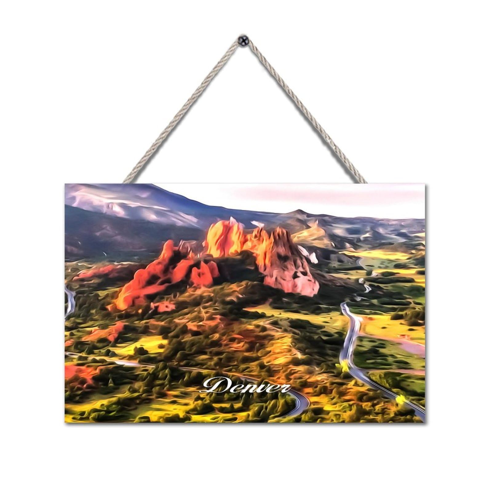 Colorado State Denver 12×16in Wood Sign Denver City View Wood Hanging Sign Plaque Decorative Wall Art Decor Garden Bar Cafe Man Cave Beach House Decor New Home Gift