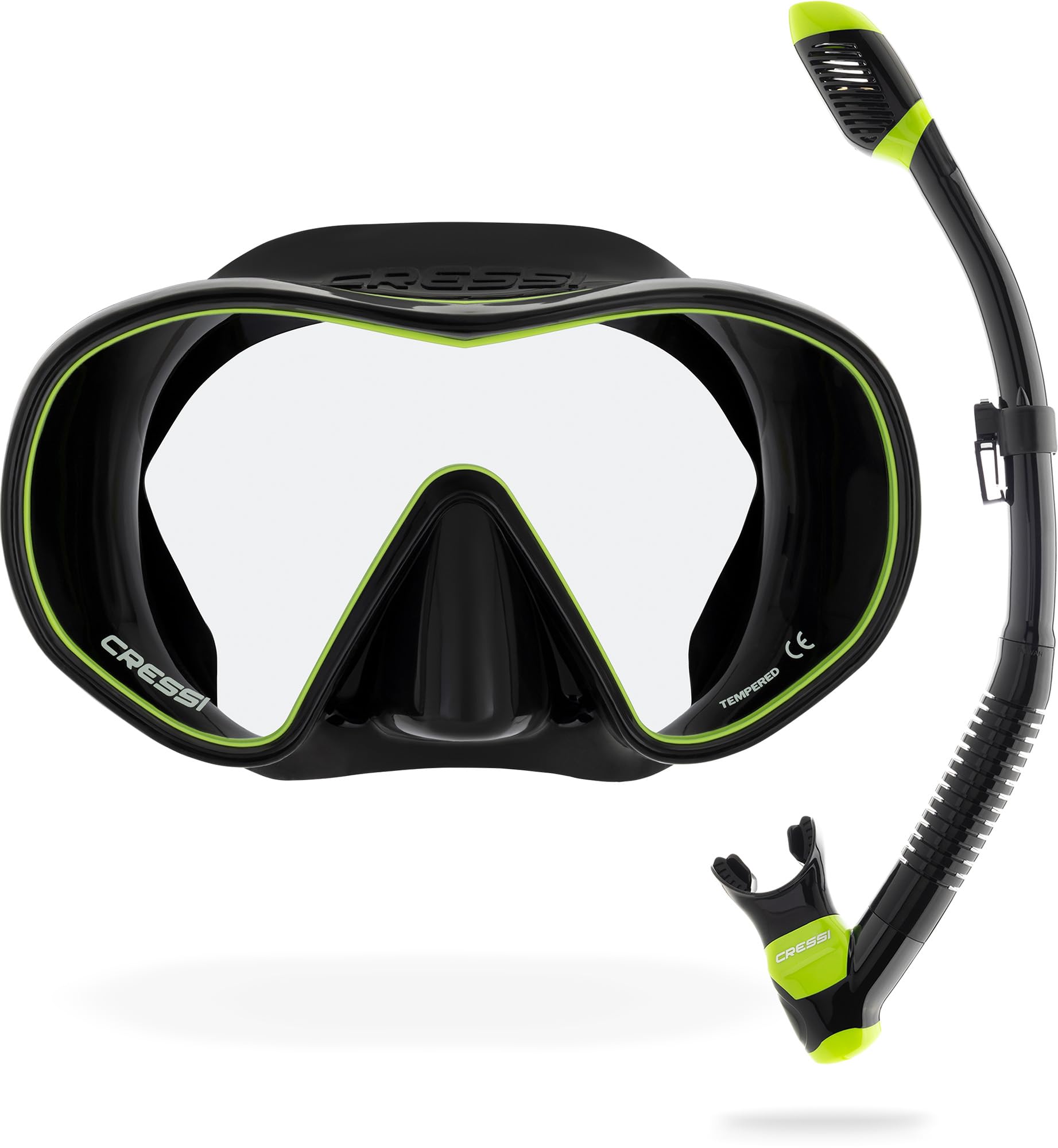 CRESSI F-Dual+Supernova Dry-Combo Set Snorkeling-Nero/Lime